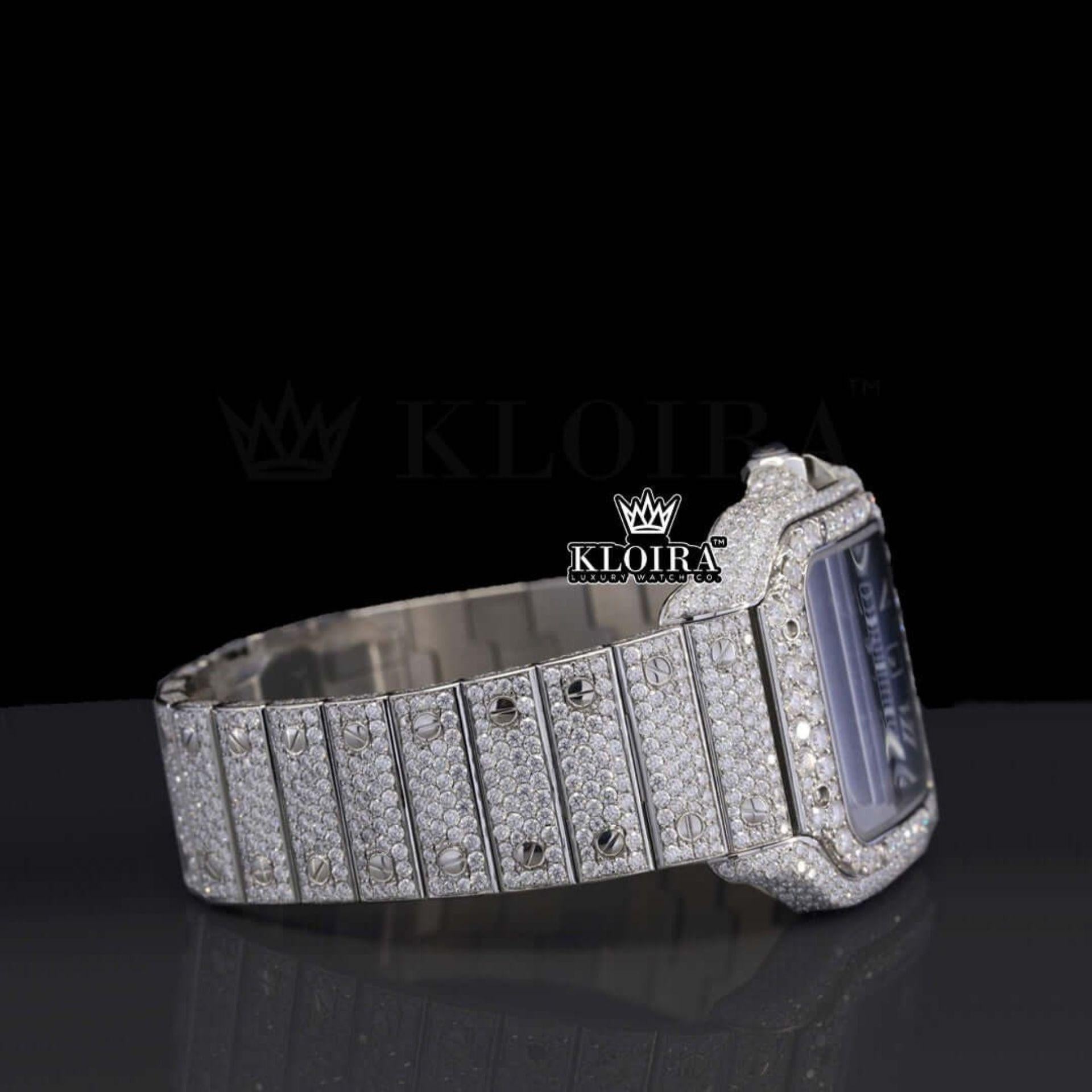 Blue Dial Roman Numerals Fully Iced Out Natural Diamond Watch Right Side View