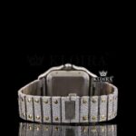 Blue Dial Roman Numerals Two Tone Iced Out Moissanite Diamond Watch Caseback View