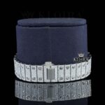 Blue Dial White Roman Numerals Full Iced Out Moissanite Watch Crown View