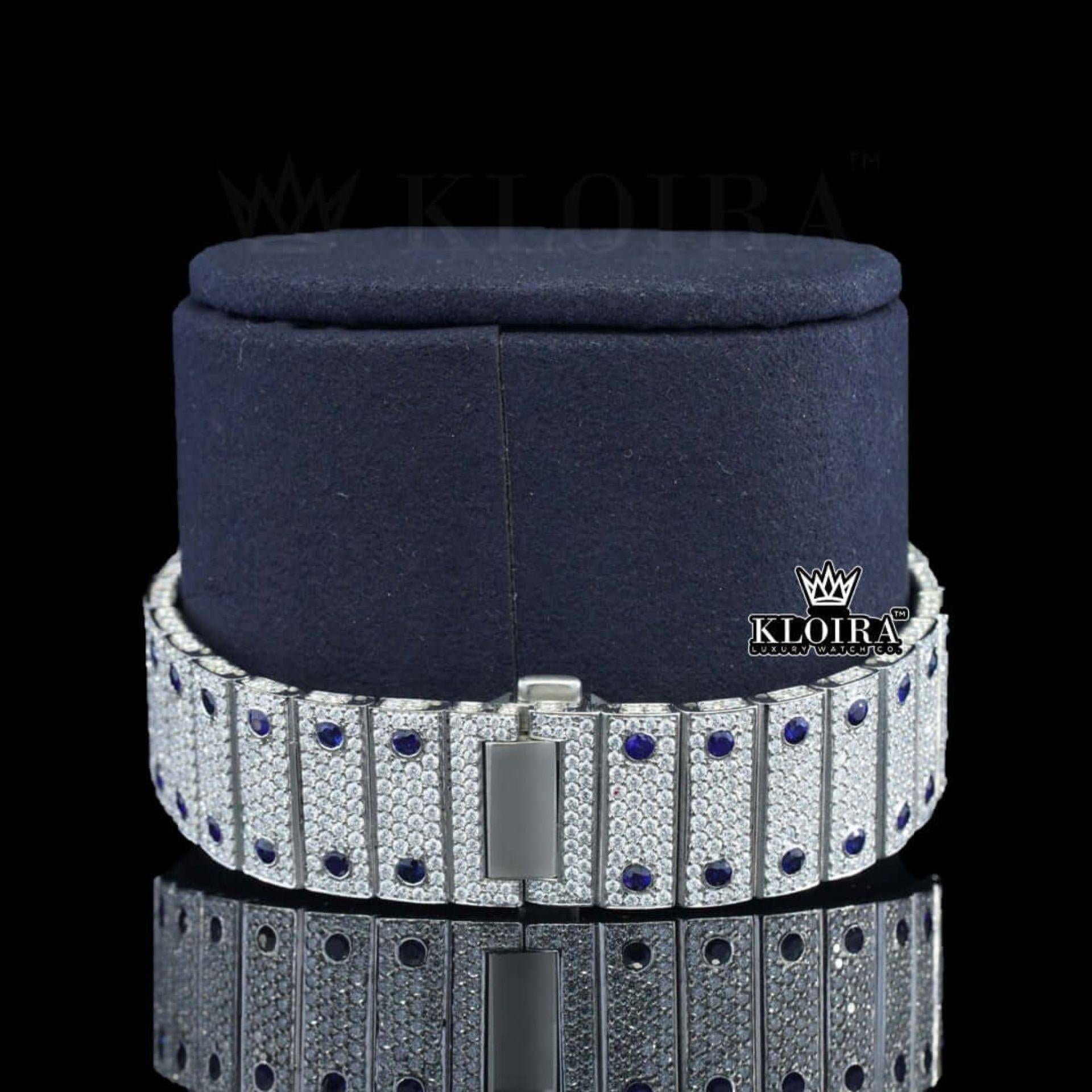 Blue Diamond Bezel Roman Dial Two Tone Moissanite Watch Bracelet View