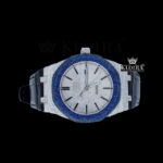 Blue Diamond Bezel Stick Markers Dial Leather Strap Moissanite Watch