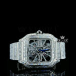 Blue Hands Skeleton Dial Fully Iced Out Baguette Moissanite Watch