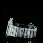 Blue Hands Skeleton Dial Fully Iced Out Baguette Moissanite Watch Left Side Bracelet View