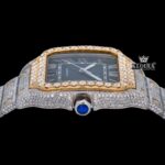 Blue Roman Dial Yellow Gold Bezel Two Tone Moissanite Watch Crown View
