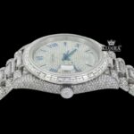 Blue Roman Numerals Dial Baguette Strap Iced Out Moissanite Watch Crown View