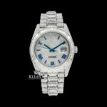 Blue Roman Numerals Dial Baguette Strap Iced Out Moissanite Watch