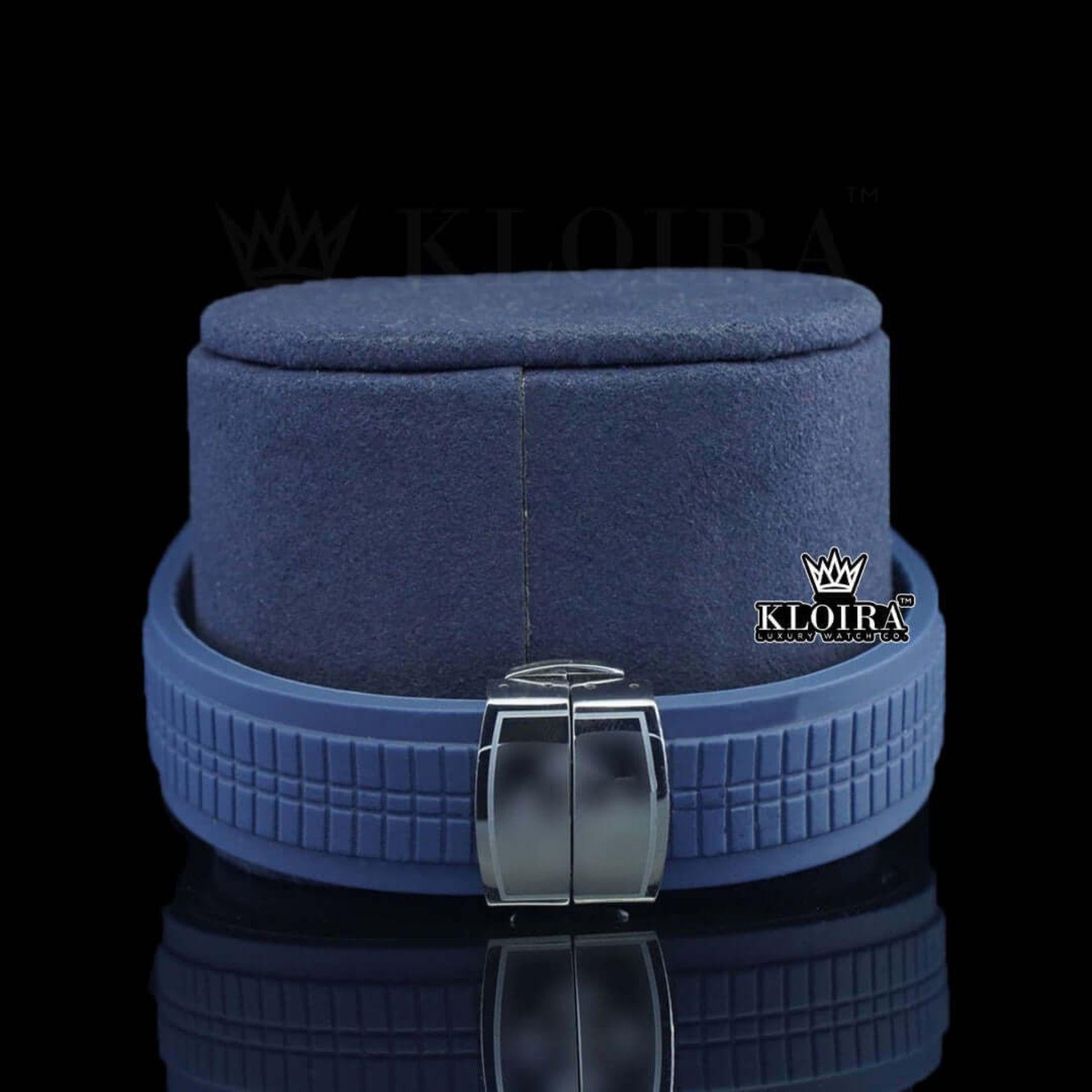 Blue Rubber Strap Blue Dial Semi Iced Moissanite Diamond Watch Back Strap View