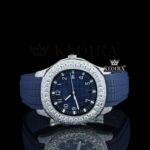 Blue Rubber Strap Blue Dial Semi Iced Moissanite Diamond Watch