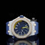 Blue Rubber Strap Blue Dial Semi Iced Out Moissanite Diamond Watch