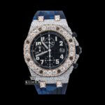 Blue Rubber Strap Two Tone Chronograph Moissanite Watch