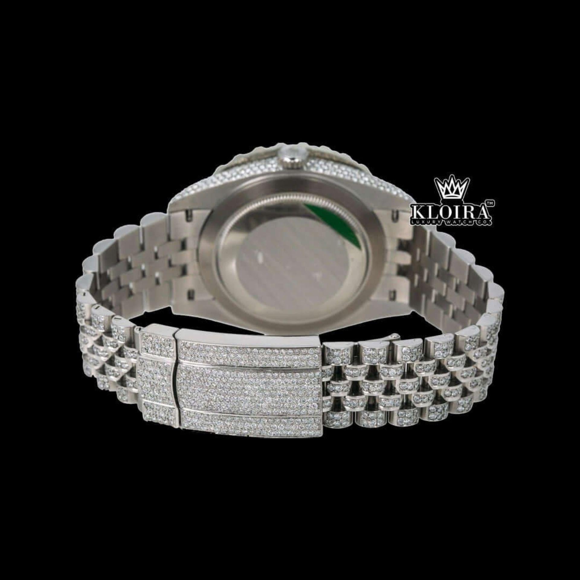 Blue Sunburst Dial Roman Numerals Fully Iced Moissanite Diamond Watch Caseback View