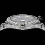 Blue Sunburst Dial Roman Numerals Fully Iced Moissanite Diamond Watch Crown View