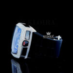 Blue Transparent Skeleton Dial Rubber Strap Semi Iced Out Moissanite Watch Left Side View