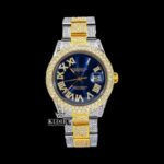 Bold Roman Markers Blue Dial Iced Out Moissanite Diamond Watch