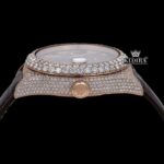 Brown Dial Standard Numerals Leather Strap Semi Iced Out Moissanite Watch Crown View