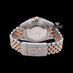 Brown Dial Stick Markers Two Tone Diamond Link Strap Moissanite Watch Caseback View