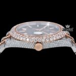 Brown Dial Stick Markers Two Tone Diamond Link Strap Moissanite Watch Crown View