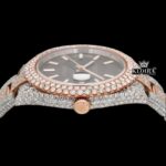 Brown Dial White Stick Markers Bust Down Moissanite Diamond Watch Crown View