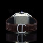 Brown Leather Strap Roman Numerals Lab Grown Diamond Watch Caseback View