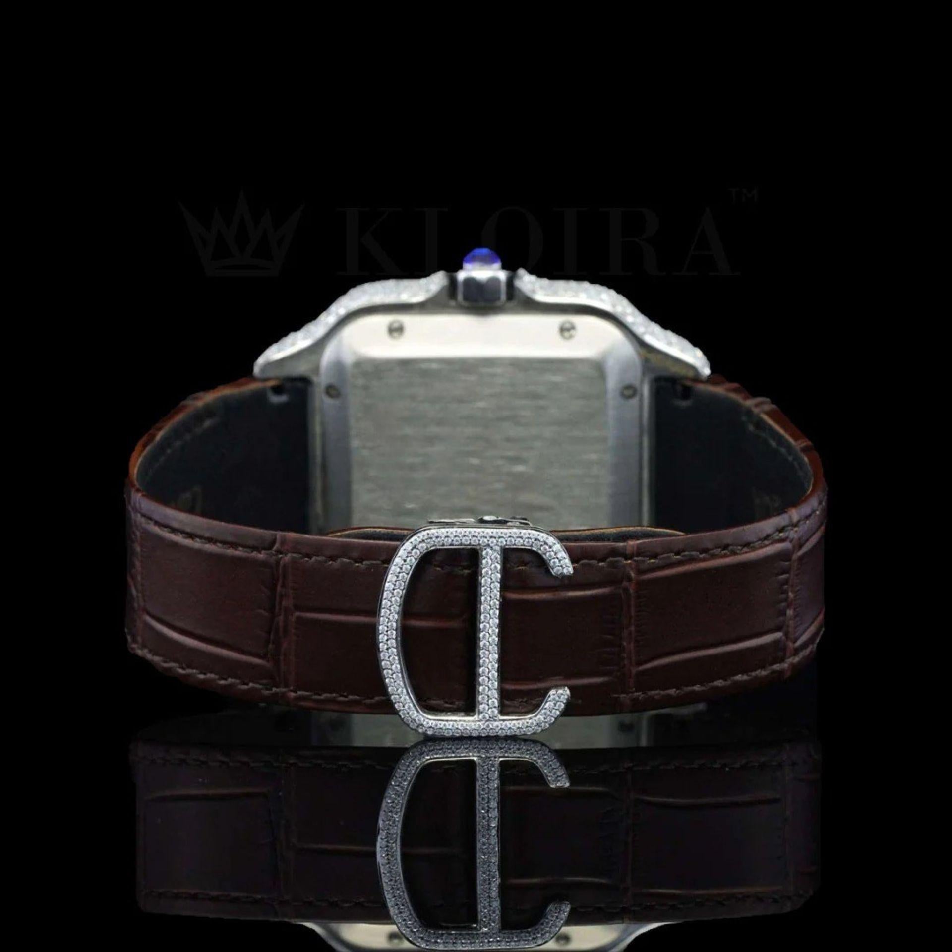 Brown Leather Strap Roman Numerals Lab Grown Diamond Watch Caseback View