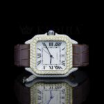 Brown Leather Strap Roman Numerals Lab Grown Diamond Watch