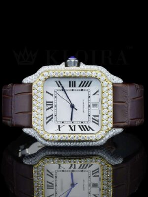 Brown Leather Strap Roman Numerals Lab Grown Diamond Watch