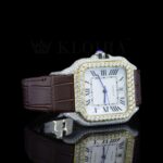 Brown Leather Strap Roman Numerals Lab Grown Diamond Watch Right Profile View