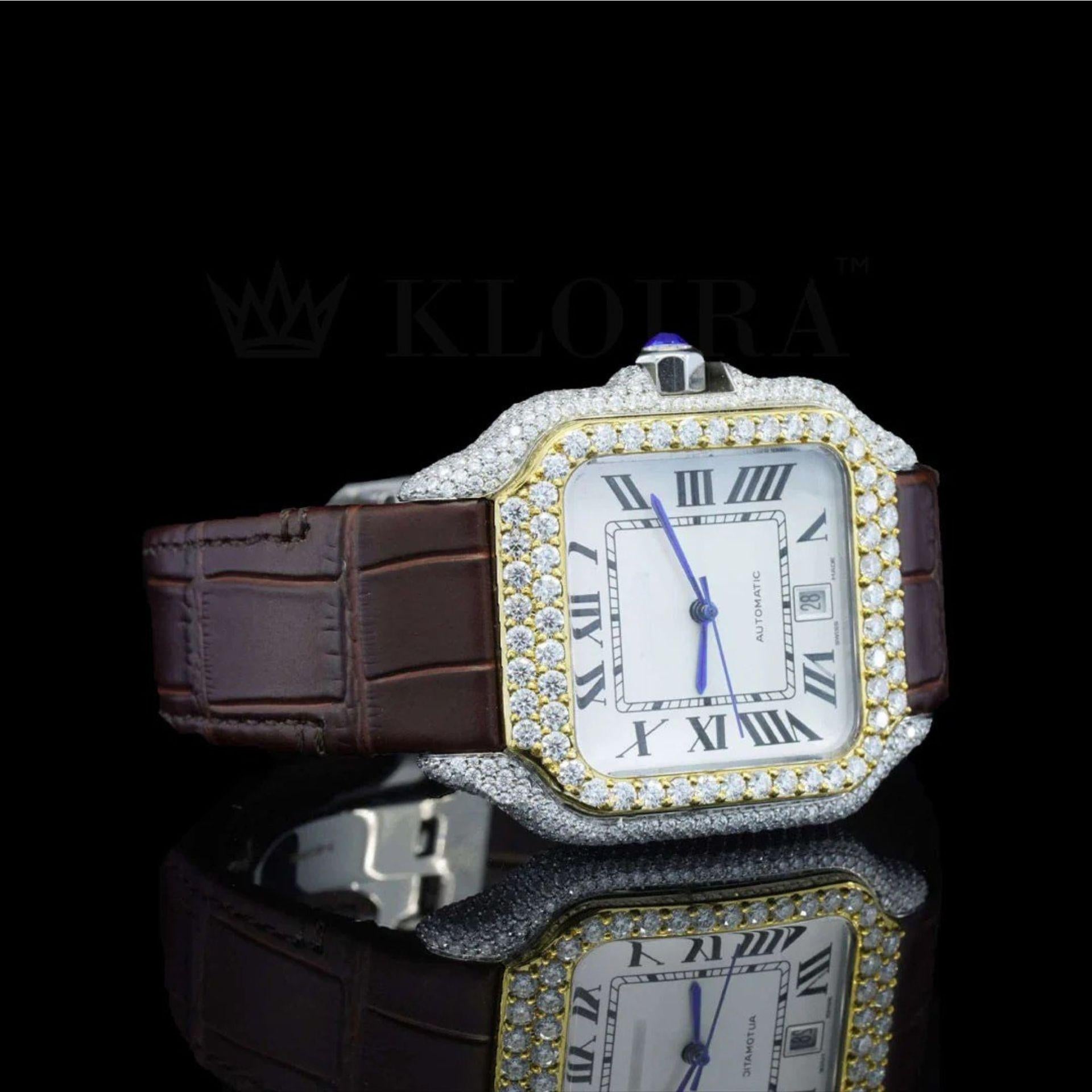 Brown Leather Strap Roman Numerals Lab Grown Diamond Watch Right Profile View