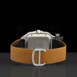 Brown Leather Strap Roman Numerals Moissanite Diamond Watch Caseback View