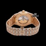 Bust Down Arabic Numerals Rose Gold Dial Moissanite Diamond Watch Caseback View