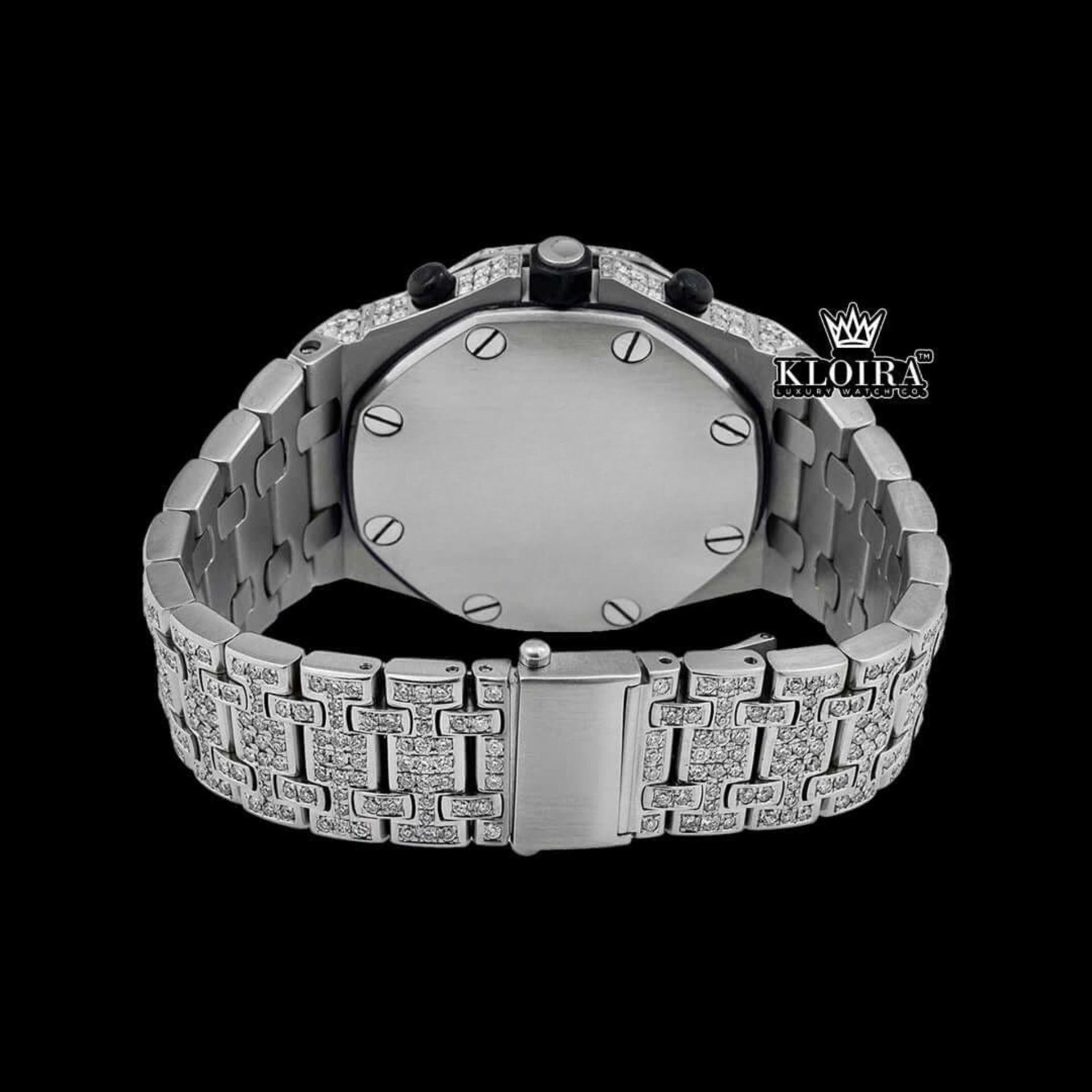 Bust Down Black Dial Chronograph Moissanite Diamond Watch Caseback View