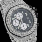 Bust Down Black Dial Chronograph Moissanite Diamond Watch Close Up Dial View