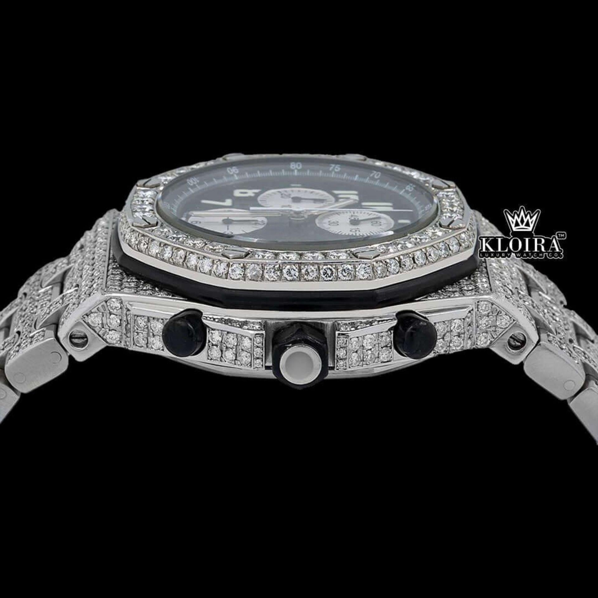 Bust Down Black Dial Chronograph Moissanite Diamond Watch Crown View