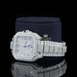 Bust Down Black Roman Numerals White Dial Moissanite Diamond Watch Left Profile View
