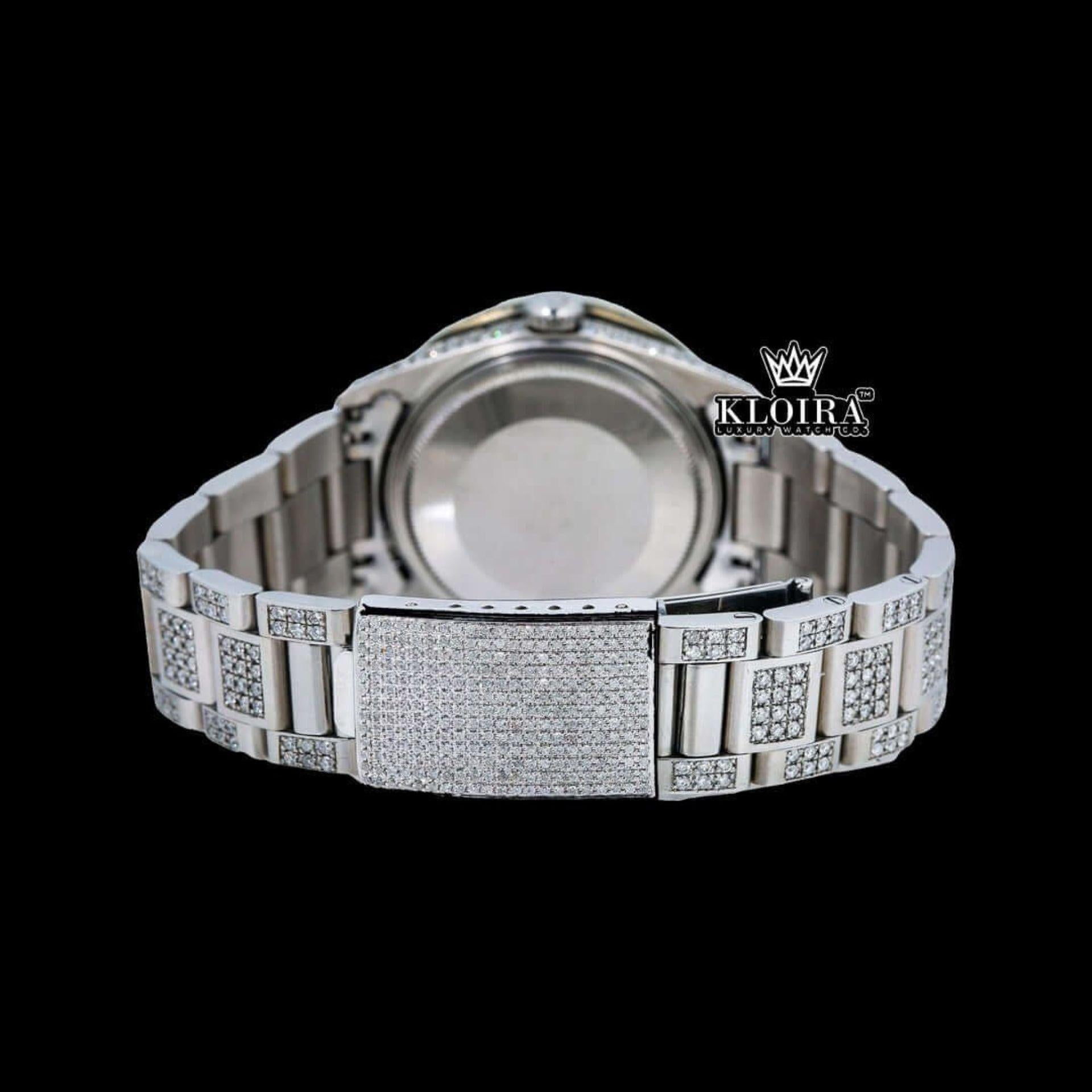 Bust Down Blue Dial White Roman Numerals Moissanite Watch Caseback View