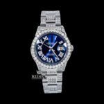 Bust Down Blue Dial White Roman Numerals Moissanite Watch