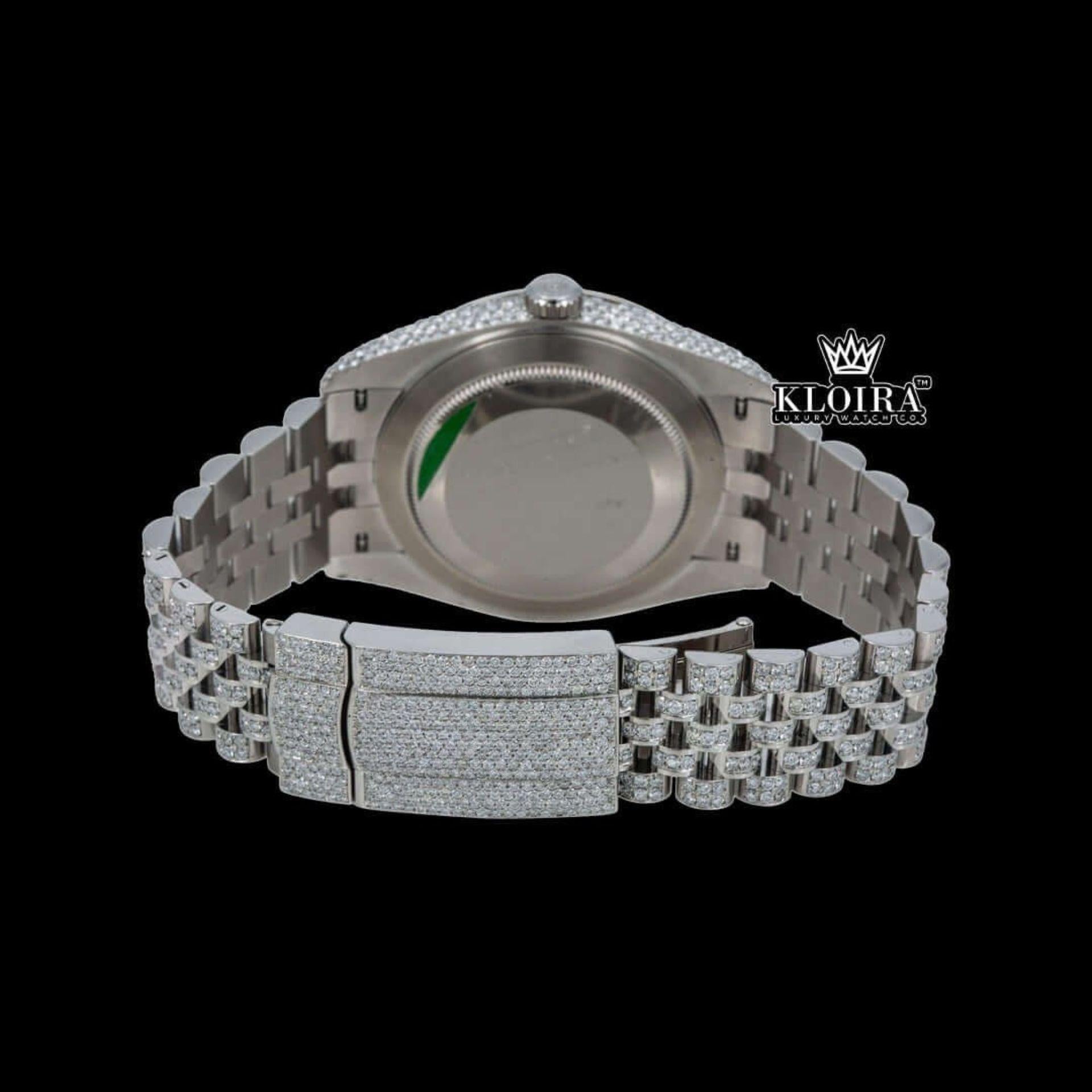 Bust Down Rainbow Roman Numerals Silver Moissanite Diamond Watch Caseback View