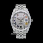 Bust Down Rainbow Roman Numerals Silver Moissanite Diamond Watch