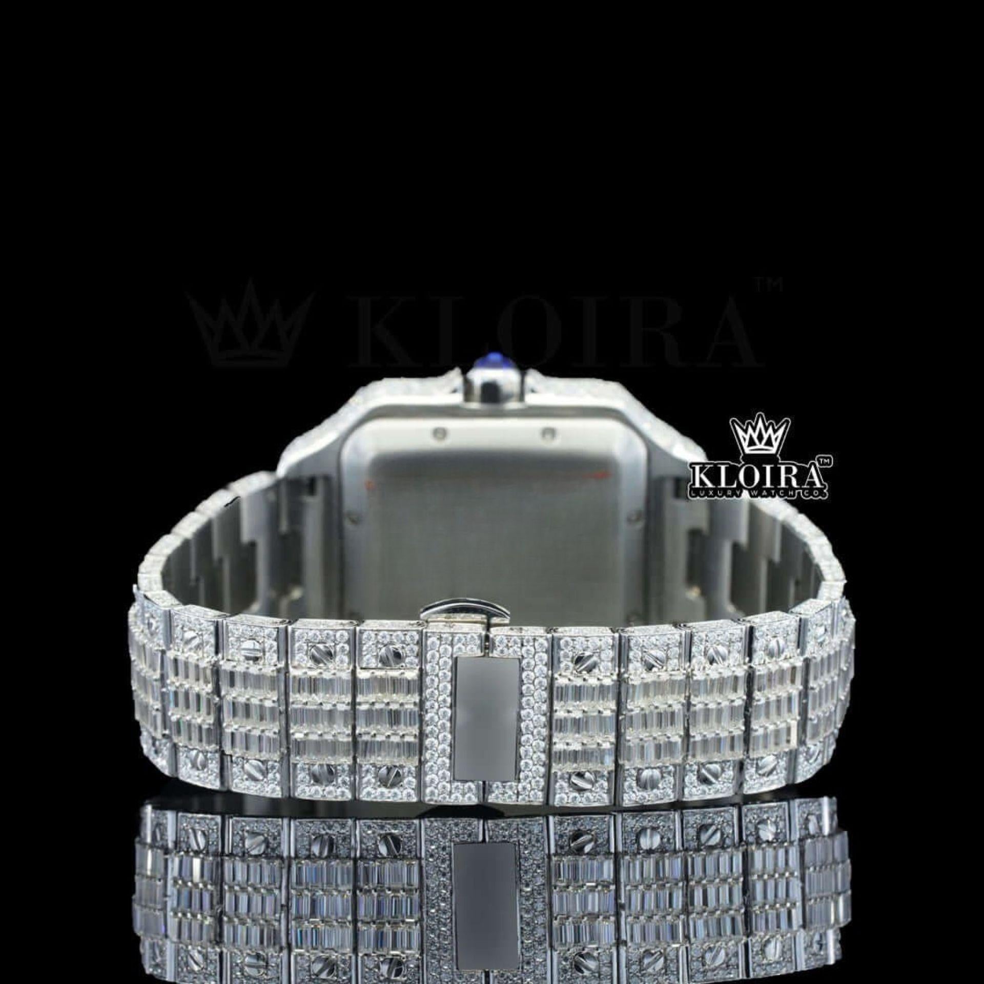 Bust Down Roman Numerals Baguette Moissanite Diamond Watch Caseback View