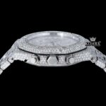 Bust Down Silver Dial Stick Markers Chronograph Moissanite Diamond Watch Crown View