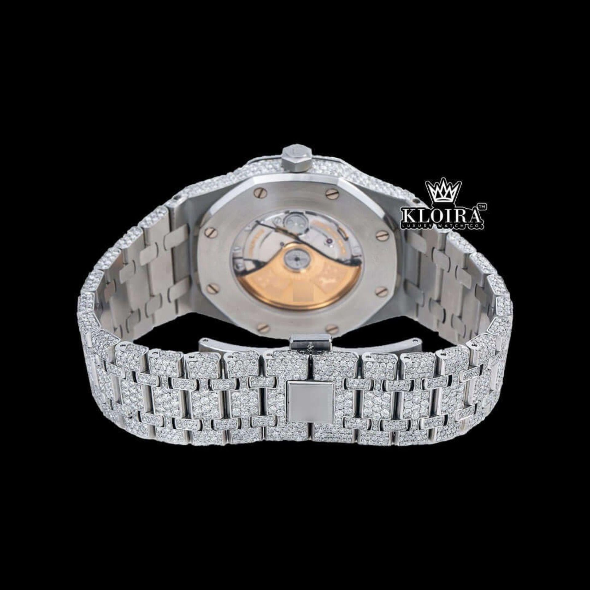 Bust Down White Dial Diamond Markers Moissanite Diamond Watch Caseback View