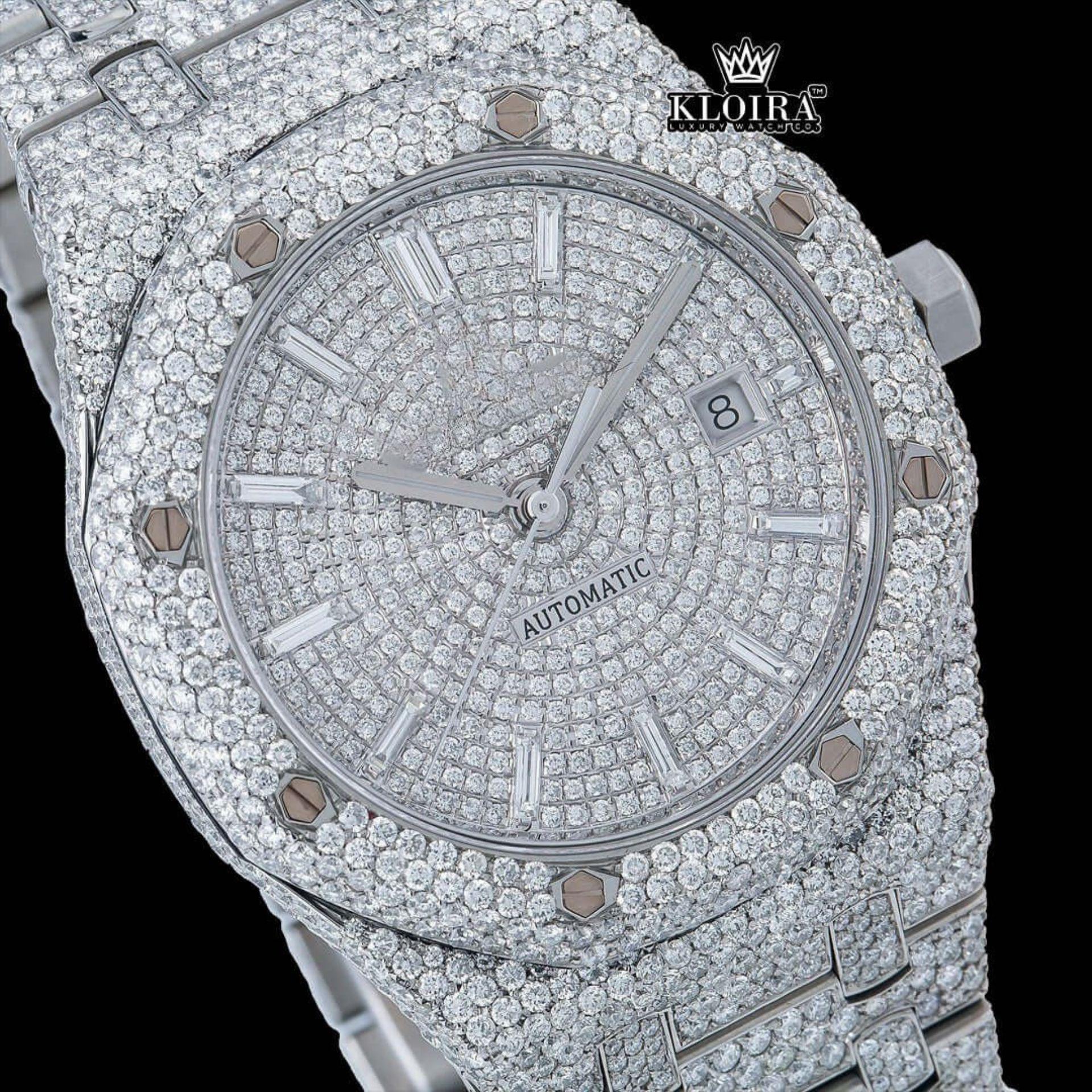 Bust Down White Dial Diamond Markers Moissanite Diamond Watch Close Up Dial View