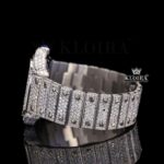 Bust Down White Dial Roman Numerals Moissanite Diamond Watch Left Profile View