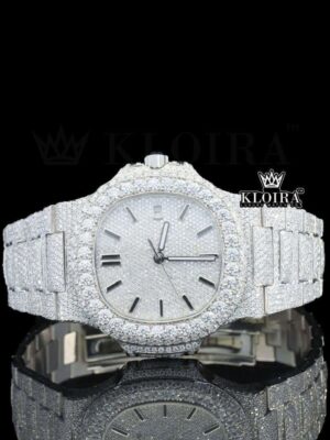 Bust Down White Dial Stick Markers Lab Grown Diamond Watch