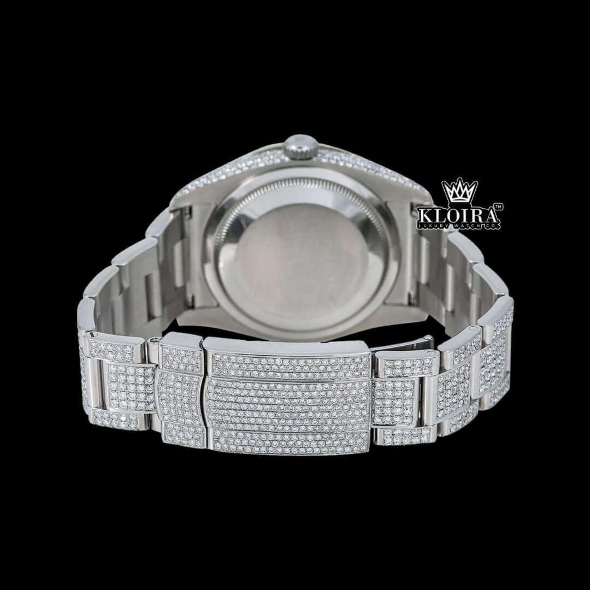 Bust Down White dial rainbow Arabic Numerals Moissanite Diamond watch Caseback View