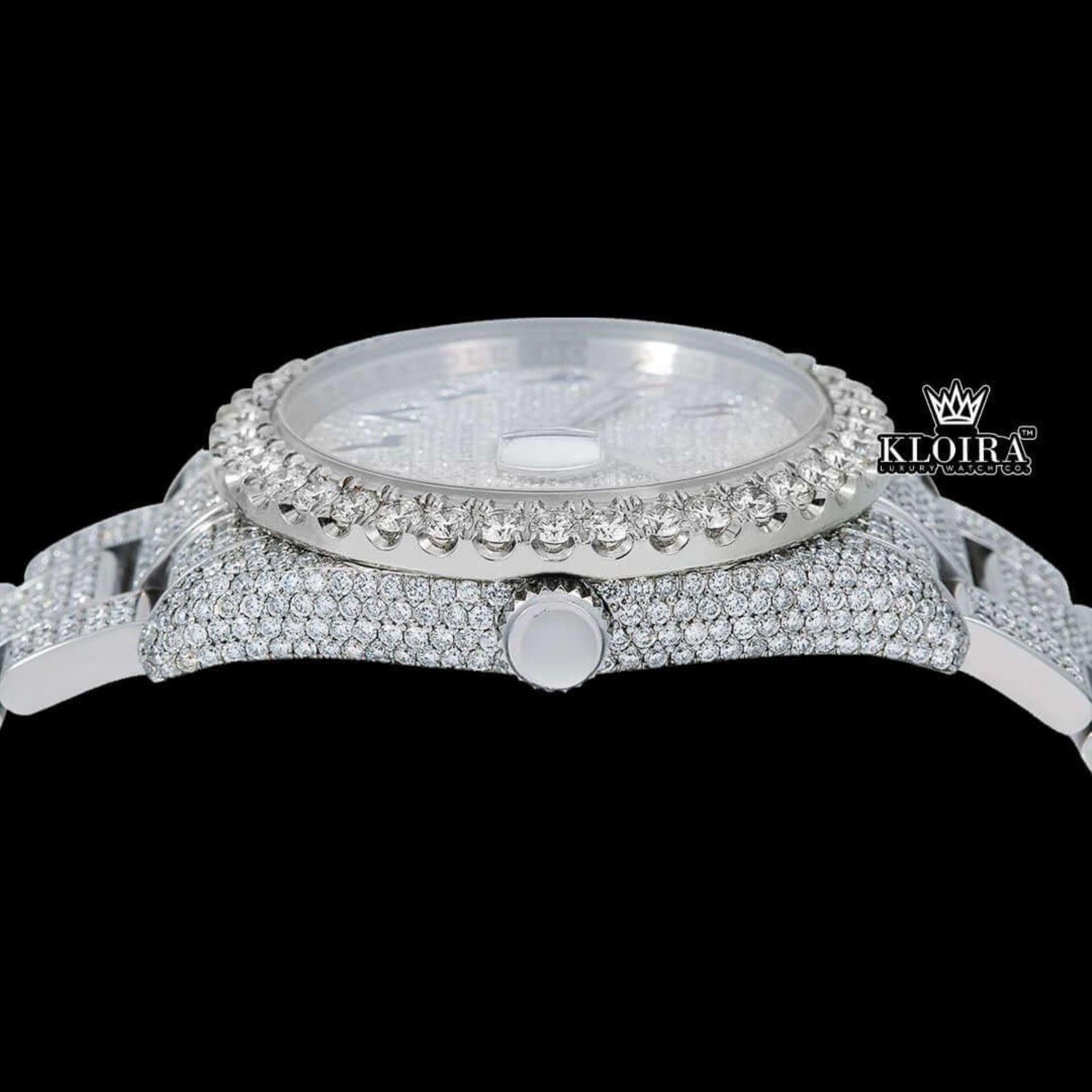 Bust Down White dial rainbow Arabic Numerals Moissanite Diamond watch Crown View