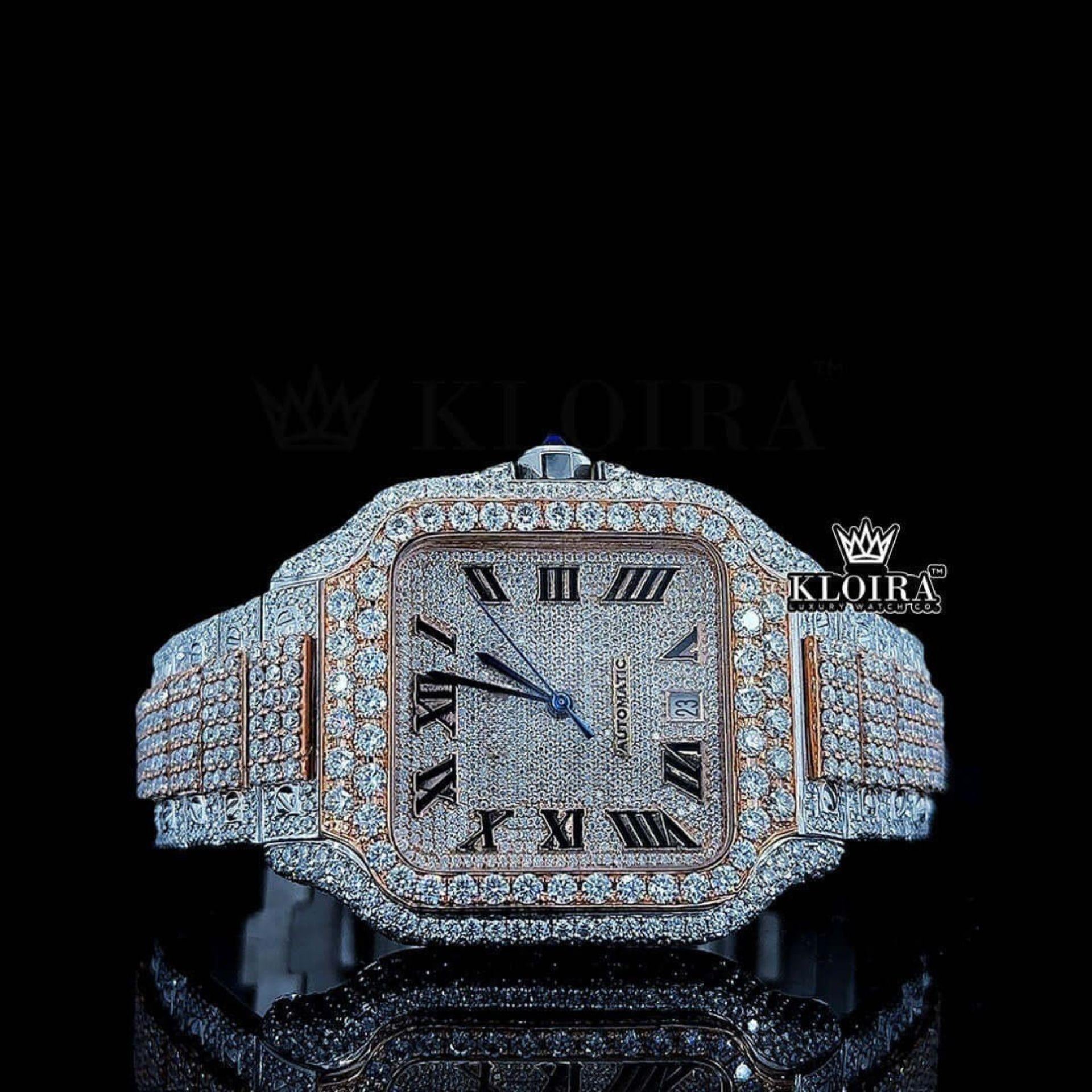 Cartier Watch Bust Down Moissanite Close Up Dial View