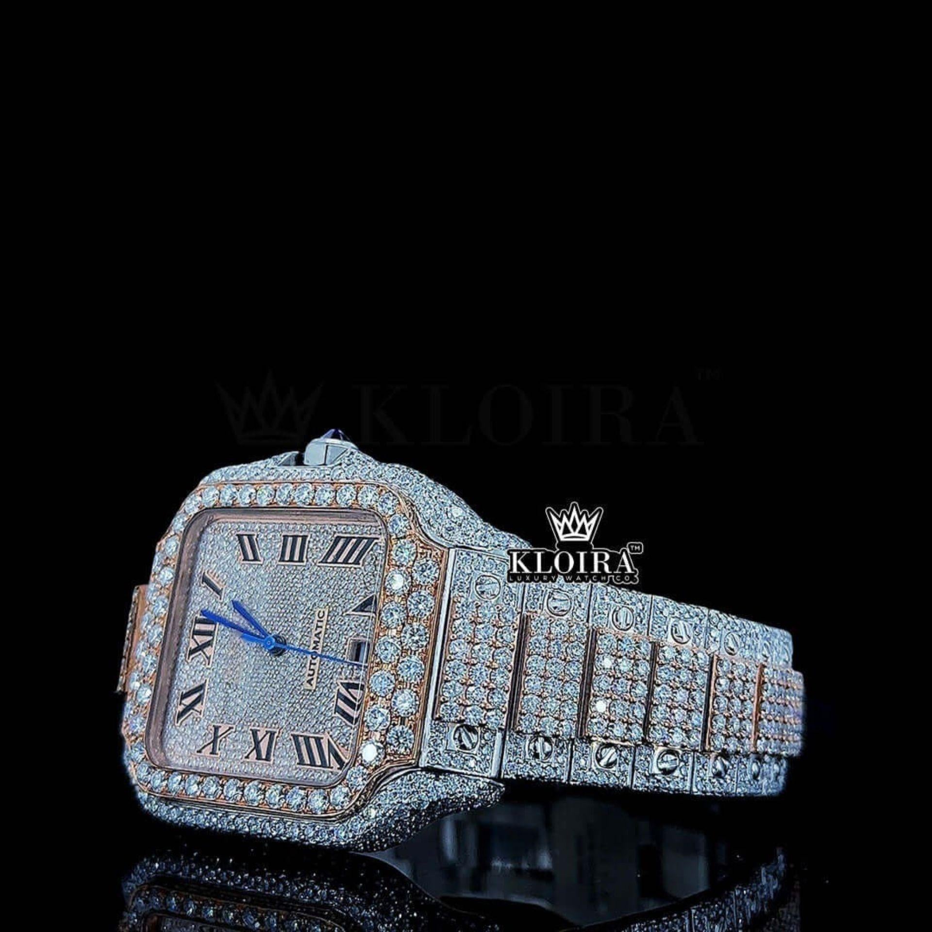 Cartier Watch Bust Down Moissanite Right Side Bracelet View