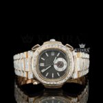 Chronograph Black Dial Rose Gold Baguette Strap Moissanite Watch
