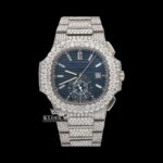 Chronograph Blue Dial Full Iced Out Moissanite Diamond Watch